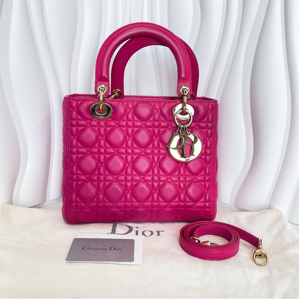 Dior Fuchsia Cannage Quilted Leather Lady Dior Bag